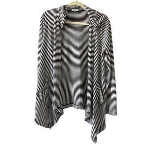 Splendid Long Line Open Cardigan Size Medium Black White hooded Ribbed
